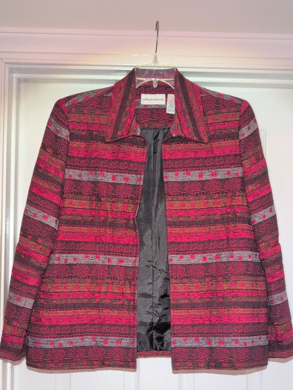 Alfred Dunner Pink & Gray Striped Pattern Jacket